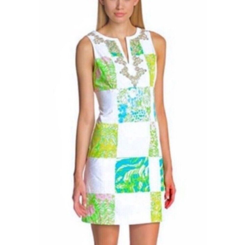 Lilly Pulitzer Patchwork Cottagecore Janice Shift Dress White‎ Size 0 EUC